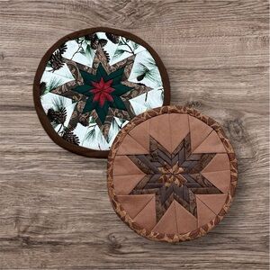 2 Handmade Trivet Round Hot Pad Folded Star Prairie Point Fall Autumn